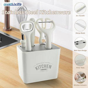 Justliving thép không gỉ Bộ dao bếp 6 cái Dao gọt hoa quả bánh mì dao dao gọt Kéo dùng trong nhà bếp dao nhà bếp mở Cây đánh trứng với hộp lưu trữ nấu ăn bộ dao S được sử dụng trong nhà bếp và phục vụ đồ dùng
