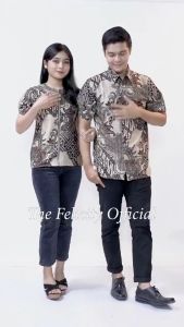 Couple Batik Wanita Resleting Depan Kemeja Pria Lengan Pendek