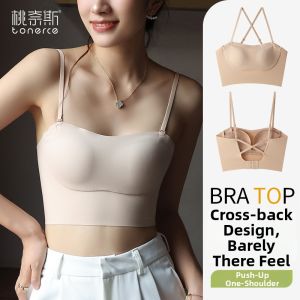 TONERCE | Crisscross Back Underwear Bra Camisole Outerwear Seamless Small Bust Gathering