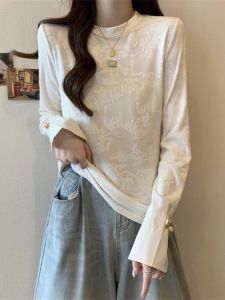 Slim Fit Long Sleeve T-Shirt Womens Base Shirt Spring Autumn New Chinese Style plus Size Fashionable round Neck Top