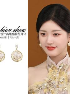 Retro Chinese Style Floral Silver Earrings for Women 925 Sterling Silver Needle Pure Silver Gown Ear Jewelry Handmade Craft