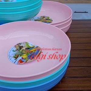 6Pcs (Gratis sndok) Piring bulat unik ceper tebal dan tahan panaS BPA free