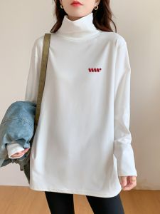 2024 Fall and Winter New Arrival Dralon Mid Length Long Length Turtleneck Bottoming Shirt Female Inner Wear Long Sleeve T-shirt Female Loose-Fitting Sanding Tops