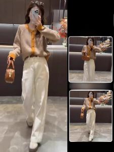 ชุดแฟชั่นฤดูใบไม้ร่วงสำหรับผู้หญิง ชุดเสื้อสเวตเตอร์ถัก ชุดเดนิม ชุดสองชิ้น ชุดทำงาน เสื้อผ้าทำงาน สไตล์เกาหลี