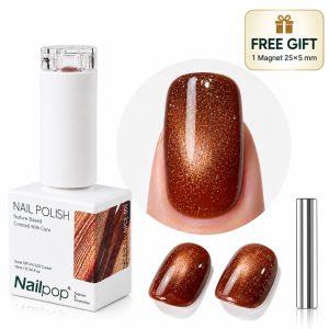 NAILPOP | Nailpop Cat Eye Gel Nail Polish Fall Glitter Collection in Maple Red Burnt Orange and Nude Brow UV/LED Soak Off 1pc/6pc Set