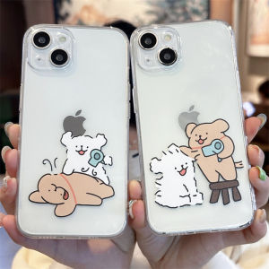 Cute Couple Transparent Silicone Phone Case  16Promax 15 14Plus New 13 Creative 12Mini  11 Cartoon 17 XR Soft Shell
