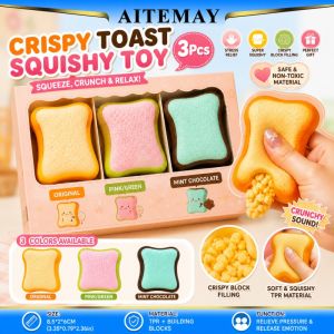 Aitemay 🔥3pcs Slow Rising Toast Squeeze Toy 8.5x2x6cm TPR Building Block Texture Anti-stress Hand Relax