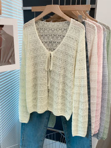 JIANDIYA | Hollow-out Lace V-neck Summer Knit Cardigan