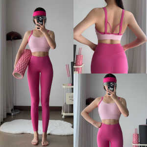 Yoga set high-intensity yoga exercise fitness set womens pocket fitness pants fixed cup underwear