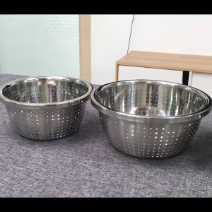 กะละมัง กะละมังสแตนเลสล้างผัก ล้างผลไม้ **กะละมังก้นลึก มีรู (หนาพิเศษ)