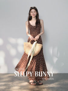 Polka Dot U-Neck Slant Cut Sleeveless Dress