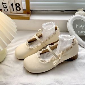 รองเท้าส้นเตี้ย Mary Janes สไตล์ฝรั่งเศส สำหรับผู้หญิง รองเท้าแตะส้นเตี้ยแบบสวมสบาย รองเท้าส้นแบนสไตล์โลลิต้า