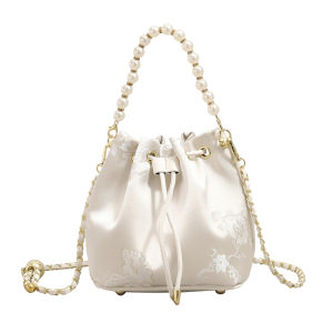 URCDN RDALVO | New Chinese Style Embroidered Pearl Ladies Mini Bucket Bag