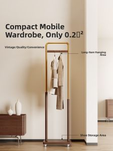 Retro Style Floor-Mounted Solid Wood Clothes Hanger Mobile Bedroom Office Small Net Clothes Hanger 25 New Model Bamboo Mountain