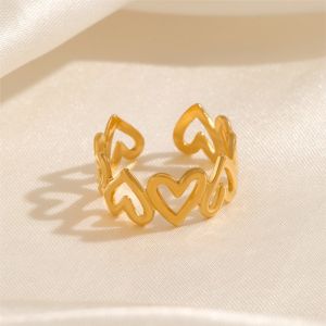 ANENJERY 316L Stainless Steel Hollow Heart Ring for Women Open Adjustable Ring Party Jewelry Festival Gift