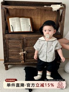 Summer Outfit for Baby Boys Korean Style Striped Shirt And Shorts Two-Piece Set Breathable Cotton Clothes for Toddlers And Infants
