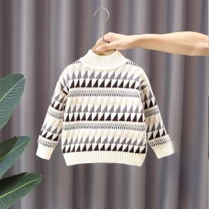 Boys Knitted Sweater Autumn Winter New Style Korean Version Outerwear Polo Neck Base Layer Shirt for Baby Boys Star Pattern