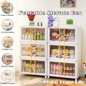 Tầm nhìn 1/2/3 lớp có thể gập lại lưu trữ tủ hộ gia đình đồ lưu trữ có thể xếp chồng hộp đa năng Tủ lưu trữ tủ quần áo lớn phòng ngủ phòng khách nhựa đồ chơi quần áo lưu trữ tủ