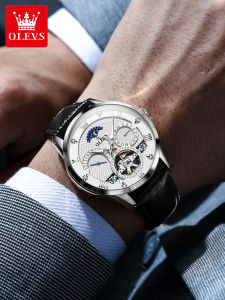 OLEVS | Multifunctional Waterproof Leather Mens Automatic Mechanical Watch