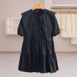 Detachable Embroidery Belted Slimming Dress