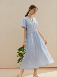 INMAN | French V-Neck Puff Sleeve Summer Womens Dress Slimming