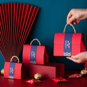 Red Wedding Candy Box Handheld Engagement Celebration Paper Box New Model Can Be Used for Smoke And Sweet Snacks Chinese Style