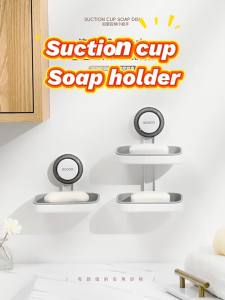 Ecoco Soap Dish Suction Cup Sponge Holder Double Layer for Shower Bathroom Tub Kitchen Sink Reuse