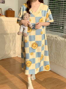 Maternity Nursing Sleep Dress Loose Postpartum Outgoing Summer Short Sleeve V-Neck Knitted Home Clothes for Mothers