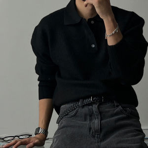 Ssumenam | Textured Polo Neck Loose Sweater