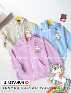 Jaket Anak Fleece Resleting Hoodie UNICORN Usia 2-12Tahun