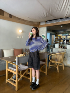 NIHAOKANONG | Quần Short Jean Đùi Dài Form Rộng Cao