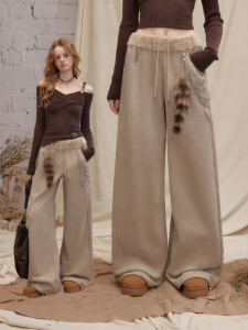 Unifree | Womens Retro Winter Casual Pants with Fleece Lining and Warm Fleece Patches
