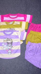 Setelan baju anak perempuan salur kuromi celana joger cargo usia 1-6 tahun