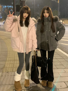 Womens Thickened down Cotton Jacket 2024 Winter Korean Style Workwear Padded Coat Super Cute Overcoat Polyester Fiber