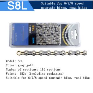 SUMC | SUMC Half-Hollow Ultralight Bike Chain 8/9/10/11/12 Speed Gray Gold Plating With Quick Link Fits MTB Road Folding Bicycle
