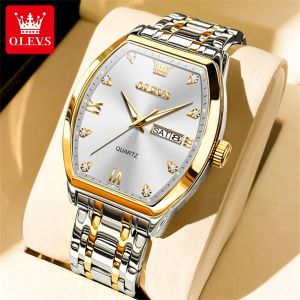 OLEVS official original authentic brand waterproof mens watch luxury fashion gold business casual diamond calendar luminous quartz watch stainless steel strap gift for boyfriend