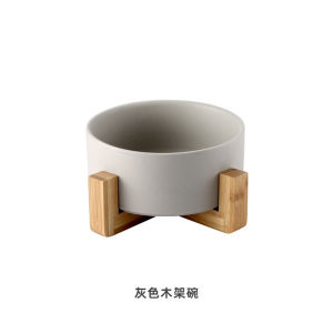 Cat Bowl Dog Bowl Ceramic Pet Bowl Cervical Spine Protection Cat Food Holder Wooden Stand Anti-Tumble Dog Drinking Bowl Large Cat Rice Bowl
