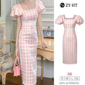 HT EraVogue เดรสผู้หญิง เดรสซาติน เดรสคอเหลี่ยม เดรสทำงาน เดรสไฮโซ เดรสออกงาน เดรสไปงานแต่ง เดรสเซ็กซี่ 50360 ผ้าเดรส สีชมพู