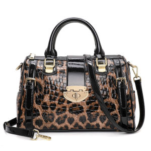 Aidrani    Leopard Handbag Leather Womens Bag Large Capacity Boston Bag Fashion Versatile Cowhide One Shoulder Crossbody Bag
