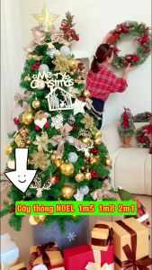 Cây thông noel size lớn cao 2m1 Full phụ kiện và ruy băng LED sáng 2 lớp siêu đẹp