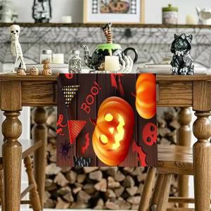 Happy Halloween Pumpkin Table Runner Indoor Kitchen Dinner Party Trick Or Treat Holiday Home Dining Table Decor Ornament
