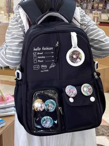 OUDENGPAI | Transparent Layer High Capacity Dirty Resistant Shoulder Bag For Junior High School Girls Pain Package Black Double Shoulder Bag