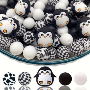 25PCS Penguin/Animal Silicone Bead Set perfect for DIY handmade crafts such as keychains necklaces bracelets etc