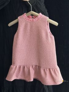 French Style Girls Pink Princess Dress Ruffle Collar Birthday Cake Dress Childrens Autumn Fashionable Midi Skirt without Sleeve