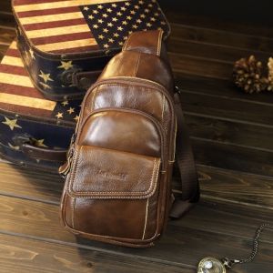 กระเป๋าคาดหน้าอกหนังแท้สไตล์เกาหลีแบบลำลองสำหรับทั้งชายและหญิง กระเป๋าสะพายไหล่ข้างเดียวแฟชั่นสุดเทรนด์