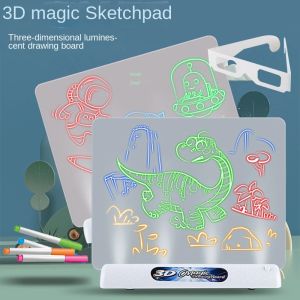 COD 3D Papan Gambar Berpendar LED Writing Tablet Drawing Pad Papan Tulis Gambar Mainan Edukasi Papan Tulis Tiga Dimensi Bercahaya Ajaib Papan Grafiti Papan Gambar Anak Teka-teki Ringan
