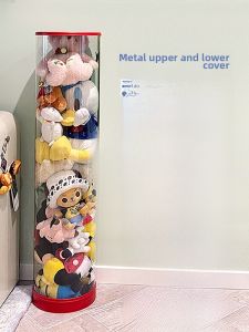 Large Capacity Doll Storage Bucket Transparent Moving Toy Organizer with Cover for Plush Toys Storage Creative Cartoon Style