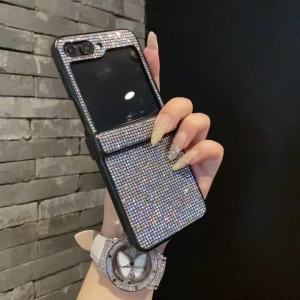Luxury Glitter Bling Grid Pattern Phone Case For Samsung Galaxy Z Flip 8 7 6 5 4 3 5G Flip7FE Shiny Sequin Shockproof Back Cover