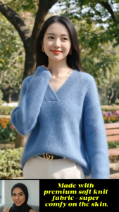 Stella Fashion Korean Style V Neck Knit Sweater Women Loose Fit Long Sleeve Warm Knitted Pullover Casual Winter Top
