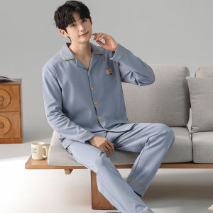 Miiow | Mens Pure Cotton Sleepwear Thin Breathable Comfortable Soft Home Clothes Long Sleeve Loose Fit Casual Style Autumn New Arrival